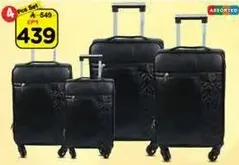 4 Piece Set of luggage in black color.