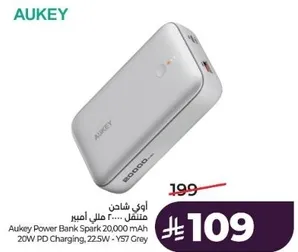 Aukey Power Bank Spark 20,000 mAh 20W PD Charging, 22.5W - YS7 Grey