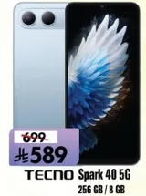 TECNO Spark 40 5G with 256 GB storage and 8 GB RAM.