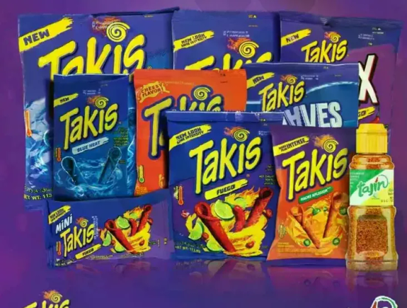 Takis are a brand of rolled tortilla chips that are known for their intense flavor and crunch. They come in various flavors and are popular as a spicy snack.