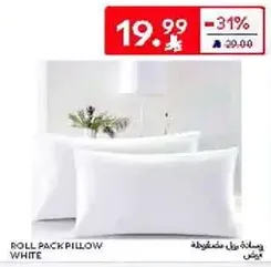 Roll pack pillow in white.