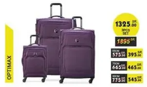 Optimax 3 pieces luggage set in purple color.