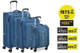 3-piece luggage set in blue color, includes various sizes for travel convenience.