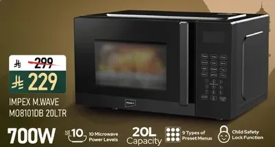 ميكروويف امبكس M.WAVE MO81010DB سعه 20 لتر 700 واط مع 10 مستويات طاقه و 9 انواع من القوايم المسبقه.