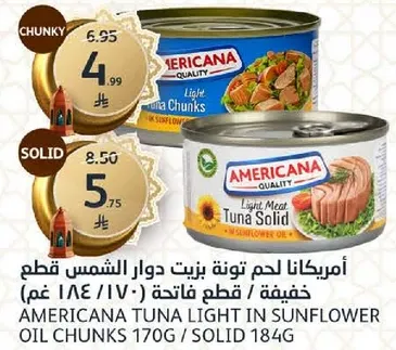 Americana light meat tuna chunks in sunflower oil.