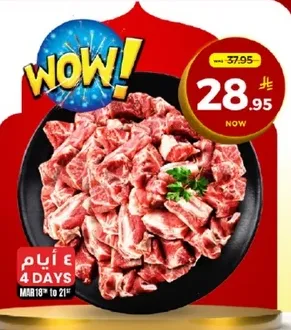 Fresh meat cut into pieces.