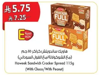 هاويك ساندويتش كراكر 115 جرام (مع الشوكولاته/مع الفول السوداني)