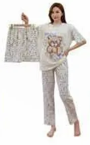 Comfortable women's pajama set featuring a cute teddy bear design.