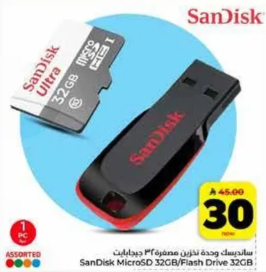 سانديسك ميكرو SD 32 جيجابايت / فلاش درايف 32 جيجابايت