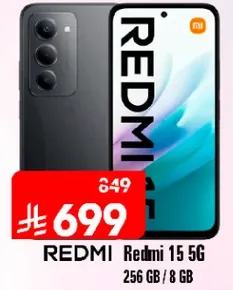 Redmi 15 5G with 256 GB storage and 8 GB RAM.