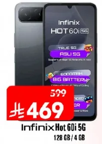 Infinix Hot 60i 5G with 128 GB storage and 4 GB RAM.
