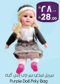 دميه بنفسجيه في كيس بولي