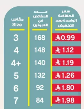 الحفاضات متوفره بمقاسات مختلفه.