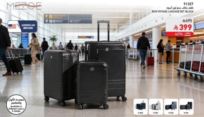 Bon Voyage luggage set in black. Available in different colors and designs.