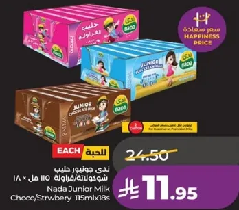 حليب ندي جونيور شوكولاته/فراوله 115 مل × 18