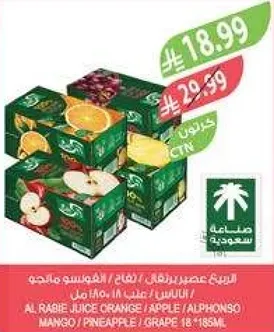 عصير الرابي برتقال، تفاح، الفونسو مانجو، اناناس - درجه 18 - 185 مل