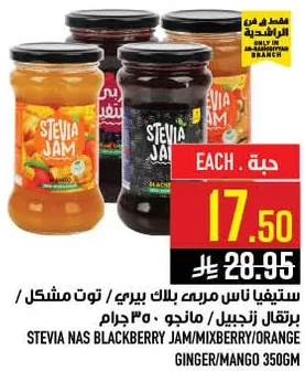 ستيفيا ناس مربي بلاك بيري / توت مشكل / برتقال زنجيل / مانجو 350 جرام