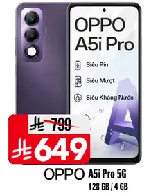 اوبو A5i برو 5G بسعه 128 جيجابايت وذاكره وصول عشوايي 4 جيجابايت.