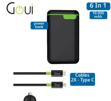 بنك طاقه 6 في 1 بسعه 10,000 مللي امبير، يتضمن كابلين من نوع C.