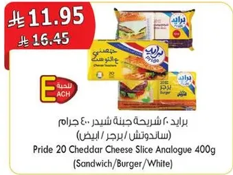 Pride 20 Cheddar Cheese Slice Analogue 400g (Sandwich/Burger/White)
