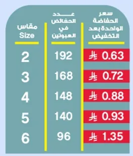 حفاضات بمقاسات مختلفه.