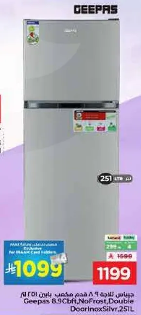 ثلاجه جيباس 8.9 قدم مكعب، بدون صقيع، بابين، فضي.