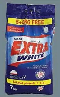 Sidco Extra White Laundry Detergent, 7 kg pack with 2 kg free, antibacterial formula.