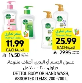 Dettol body or hand wash, assorted items, 200-700 ml.