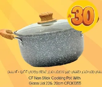 وعاء طهي غير لاصق مع غطاء زجاجي 22 سم و 20 سم CFCK1355