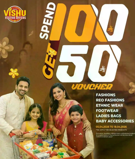 Spend 100 to get a 50 voucher. Offers on fashions, ethnic wear, footwear, ladies bags, and baby accessories.