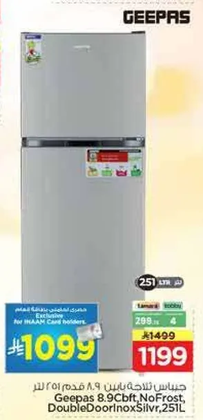 Geepas 8.9 Cft, No Frost, Double Door Inox Silver, 251L
