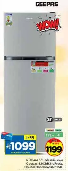 جهاز جيباس 8.9 قدم، بدون صقيع، باب مزدوج، فضي، 251 لتر