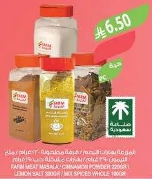 A selection of spices including cinnamon powder, mixed spices, and lemon salt.