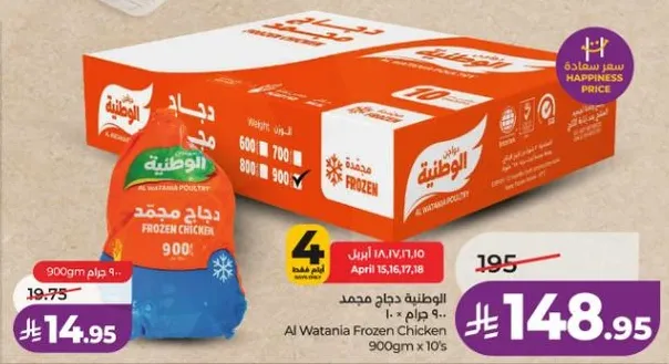 Al Wataniya Frozen Chicken 900g x 10's