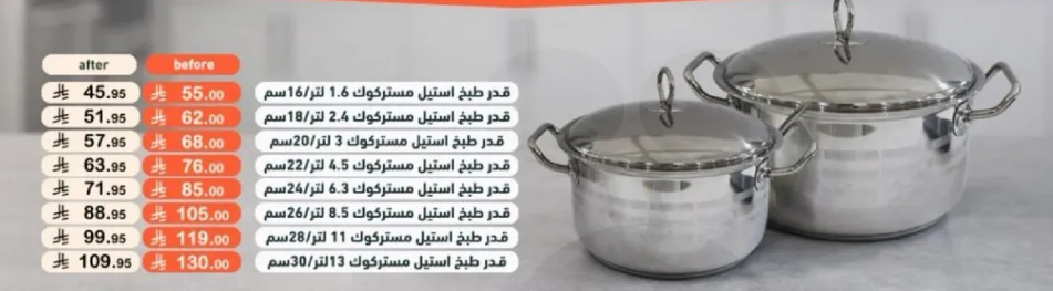 Stainless steel cooking pot set, includes various sizes.