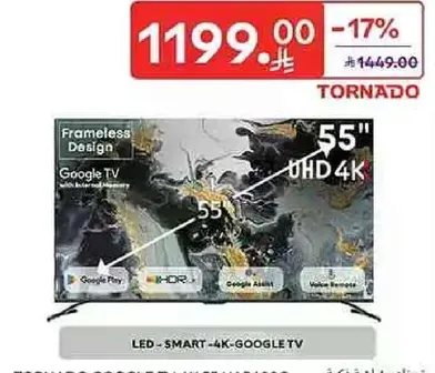 55" UHD 4K LED Smart Google TV with Frameless Design.