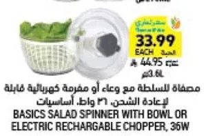 مصفاه للسلطه مع وعاء او مفرمه كهرباييه قابله لاعاده الشحن، 36 واط