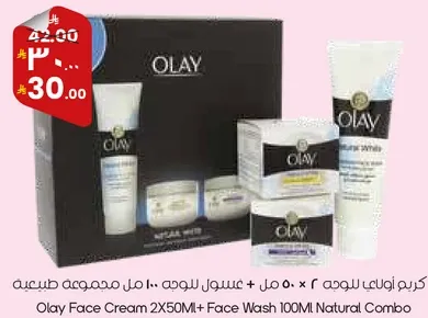 Olay Face Cream 2X50Ml + Face Wash 100Ml Natural Combo