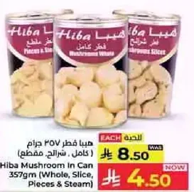 Hiba Mushroom In Can 357gm (Whole, Slice, Pieces & Steam)