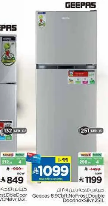 ثلاجه جيباس 8.9 قدم، بدون صقيع، بابين، فضي، 251 لتر