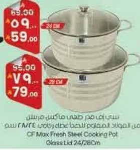 CF Max Fresh Steel Cooking Pot with Glass Lid 24/28cm