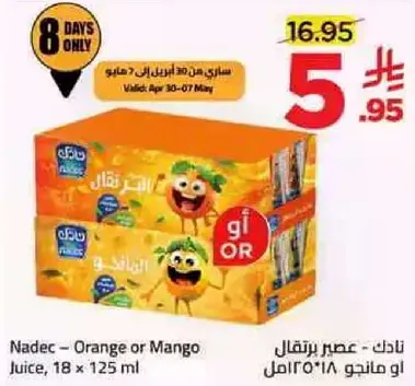 نادك - عصير برتقال او مانجو، 18 × 125 مل