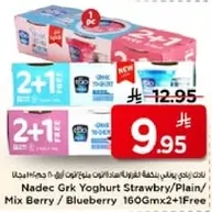 زبادي نادك اليوناني بالفراوله/الطبيعي/التوت المختلط/التوت الازرق 160 جرام × 2 + 1 مجانا