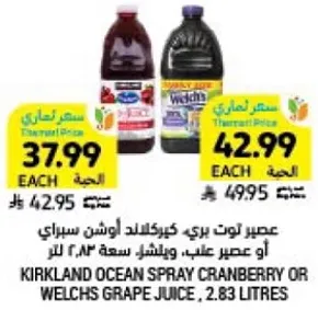 عصير توت بري كيركلاند اوشن سبراي او عصير عنب ويلتش، سعه 2.83 لتر.