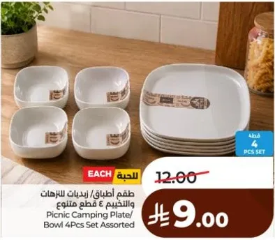 Picnic Camping Plate/Bowl 4Pcs Set Assorted