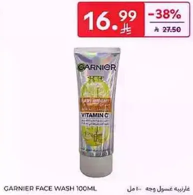 Garnier Face Wash 100ml with Vitamin C for brightening.