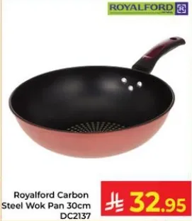 Royalford Carbon Steel Wok Pan 30cm