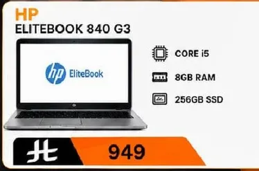 HP EliteBook 840 G3 with Core i5, 8GB RAM, and 256GB SSD.