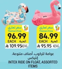 Inflatable pool floats, assorted items.