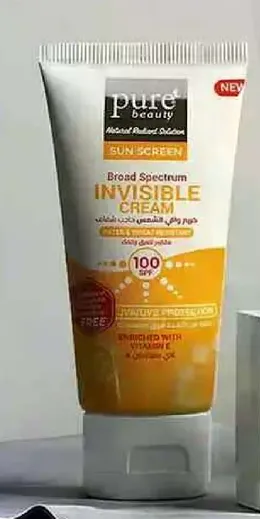 كريم غير مريي واسع الطيف مع SPF 100، مدعوم بفيتامين E.